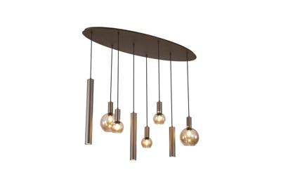 Hanglamp Lyon 8Lt Latte Metal and Amber Glass