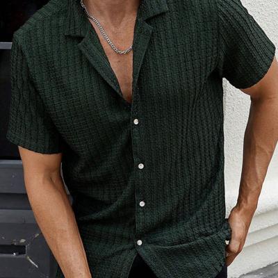 Bon&Bon Men's Brown Short Sleeve Casual Shirt | Lapel Collar Top Dark Green / XXL