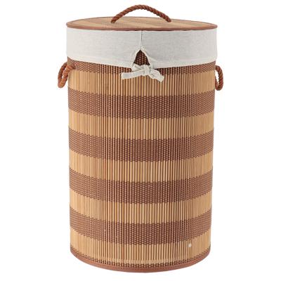 Wasmand met Rustic?deksel - naturel/bruin - rond - katoen/bamboe - 67 liter - 35 x 35 x 55 cm