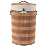 Wasmand met Rustic deksel - naturel/bruin - rond - katoen/bamboe - 67 liter - 35 x 35 x 55 cm
