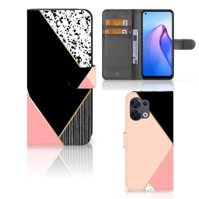 OPPO Reno8 | Book Case | Zwart Roze Vormen