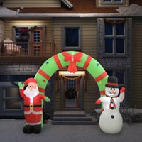 Kerstboog kerstman en sneeuwpop opblaasbaar LED 223 cm - thumbnail
