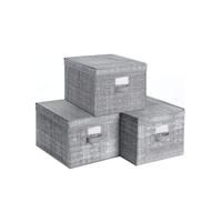 Set van 3 opbergdozen met deksel, Heide grijs / 30 X 40 X 25 cm