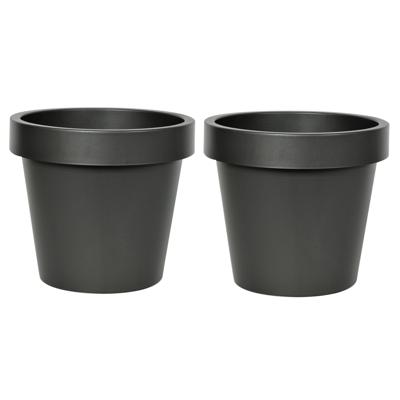 Mega Collections Plantenpot - 2x - kunststof - zwart - buiten - D35 x H31 cm - bloempot