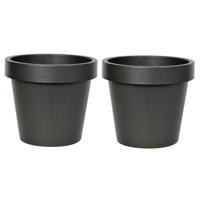 Mega Collections Plantenpot - 2x - kunststof - zwart - buiten - D35 x H31 cm - bloempot
