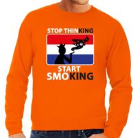 Oranje Stop thinking start smoking sweater heren