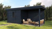 Lugarde Select Modern tuinhuis met overkapping Tilburg 300x250cm + 300cm - Zwarte olie- Plat dak- - Lugarde Select