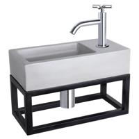 Differnz Ravo fonteinset beton lichtgrijs - kraan kruis - met handdoekrek - 38.5 x 18.5 x 9 cm - chroom