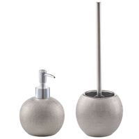 Zeller WC-borstel in houder met zeeppompje - zilver - keramiek - Badkameraccessoireset - thumbnail