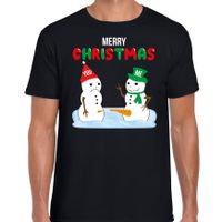 Merry Christmas sneeuwpoppen mijne is groter fout Kerst t-shirt zwart voor heren - thumbnail