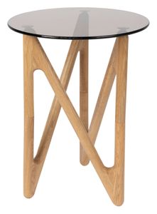 Dutchbone Ronde Bijzettafel 'Naia' Eikenhout en glas, 40cm, kleur Naturel