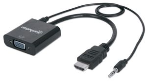 Manhattan 151559 video kabel adapter 0,3 m HDMI + 3.5mm VGA (D-Sub) Zwart