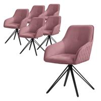 ML-Design eetkamerstoelen draaibaar 6-delige set textiel geweven stof oud roze woonkamerstoel met armleuning/rugleuning
