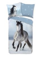 Good Morning Kinderdekbedovertrek "paard in de sneeuw" - Grijs - (135x200 cm) - Katoen Flanel