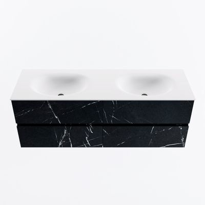 MONDIAZ VICA 140cm badmeubel onderkast Marquina 4 lades. Wastafel MOON dubbel zonder kraangat, kleur Talc.