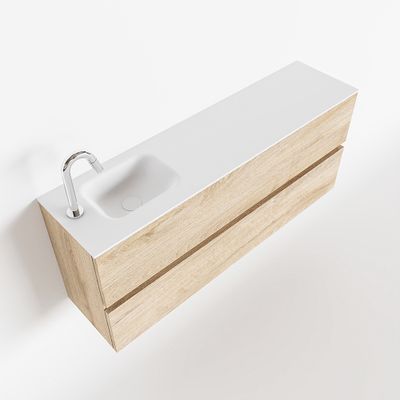 Toiletmeubel Mondiaz Ada | 120 cm | Meubelkleur Washed oak | Lex wastafel Talc Links | 1 kraangat