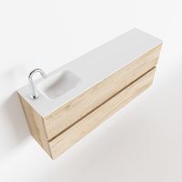 Toiletmeubel Mondiaz Ada | 120 cm | Meubelkleur Washed oak | Lex wastafel Talc Links | 1 kraangat