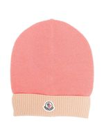 Moncler Enfant bonnet en laine vierge à bords contrastants - Rose - thumbnail