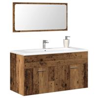 Badkamerkast met spiegel bewerkt hout oud houtkleurig