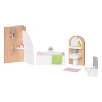 Goki houten poppenmeubels badkamer, 10dlg.