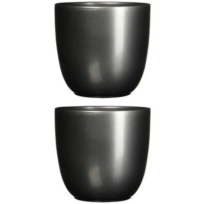 2x stuks bloempot antraciet grijs keramiek voor kamerplant H28.5 x D31 cm