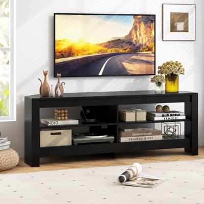 Hoek-TV-standaard met Laadstation 3-Laags Mediacenter met 4 Open Planken Multifunctionele Consoletafel voor TV's Tot 65 Inch Zwart/Wit