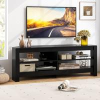 Hoek-TV-standaard met Laadstation 3-Laags Mediacenter met 4 Open Planken Multifunctionele Consoletafel voor TV's Tot 65 Inch Zwart/Wit