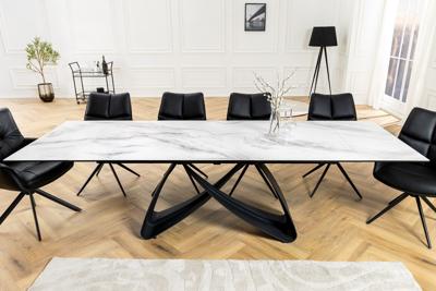 Uitschuifbare eettafel INFINITY 180-260cm wit keramiek marmer zwart metaal - 45180