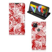 Mobiel BookCase Google Pixel 4a Angel Skull Rood Mobiel BookCase Google Pixel 4a Angel Skull Rood
