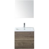 Vogue Badmeubelset 60 cm - Greeplijst in Kleur - Tabacco - Keramische Wastafel Wit 1 Kraangat met Spiegel