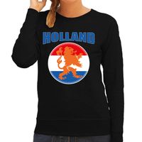 Zwarte sweater / trui Holland / Nederland supporter Holland met oranje leeuw EK/ WK voor dames