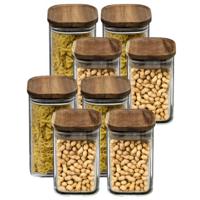 Set van 8x keuken voorraadbussen/potten glas 0.9 en 1.3 Liter inhoud