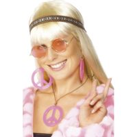 Roze hippie peace verkleed sieraden set   -
