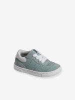 Leren babysneakers met veters en rits turquoiseblauw