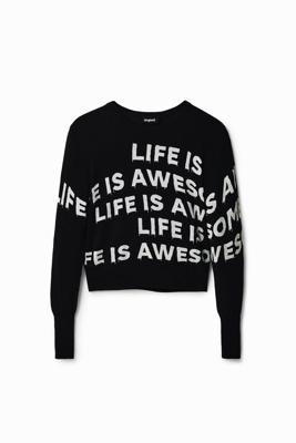 Cropped trui "Life is awesome" - BLACK - S