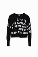 Cropped trui "Life is awesome" - BLACK - L