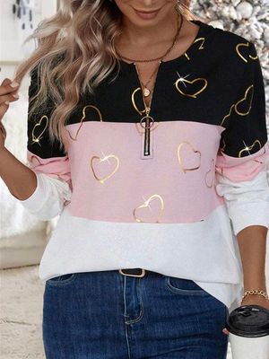 Heart/Cordate Casual Loose Cotton-Blend Sweatshirt