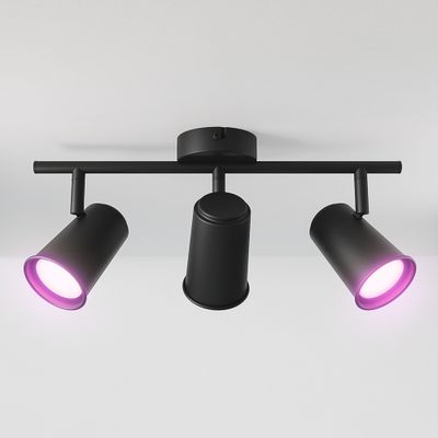 HOFTRONIC SMART Riga Smart LED Plafondlamp 3 spots Zwart - Draaibaar en Dimbaar - 3 lichts - GU10 RGBWW - Plafondspot woonkamer en gang - Opbouwspot verlichting - Google Home & Amazon Alexa