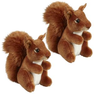 Familie set van 2x stuks pluche knuffel dieren Rode Eekhoorn van 18 cm