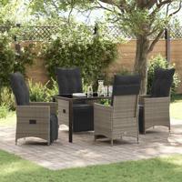 5-delige tuinset met kussens, grijs poly rattan