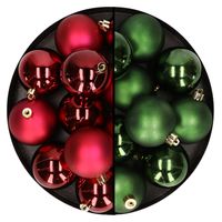 24x stuks kunststof kerstballen mix van donkerrood en donkergroen 6 cm - thumbnail