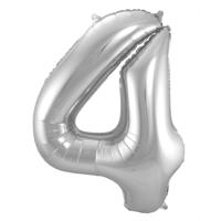 Folat Verjaardag Leeftijd folieballon - 4 jaar - zilver - 86 cm - cijferballon groot Folat Verjaardag Leeftijd folieballon - 4 jaar - zilver - 86 cm - cijferballon groot