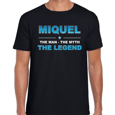 Naam cadeau t-shirt Miquel - the legend zwart voor heren