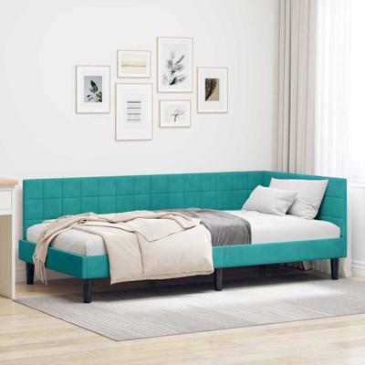 Hoekbedframe met hoofdeinde Turquoise 100 x 200 cm Fluweel