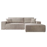 NADUVI Collection Galine Hoekbank met Chaise Longue Rechts met Slaapfunctie - Ribstof - Beige