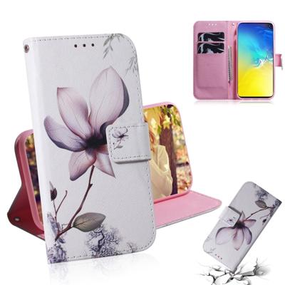 Magnolia bloem patroon gekleurde tekening horizontale Flip lederen case voor Galaxy S10 E met houder & card slots & portemonnee