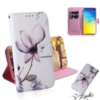 Magnolia bloem patroon gekleurde tekening horizontale Flip lederen case voor Galaxy S10 E met houder & card slots & portemonnee