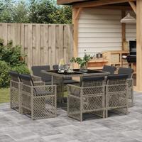 9-delige Tuinset met kussens poly rattan grijs