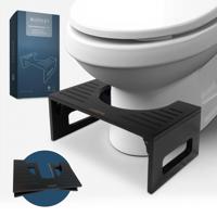 Toiletkrukje Bamboe Inklapbaar Zwart Opvouwbaar Opstapkrukje WC Krukje Volwassenen WC Krukje voor de juiste houding - thumbnail