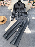 Loose Striped Casual Regular Sleeve Two-Piece Set